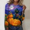 Tops For Women Cartoon Pumpkin Monster Print Round Neck Long Sleeve T-shirt Fall Casual Slim Pullover Women's Long Sleeve Top