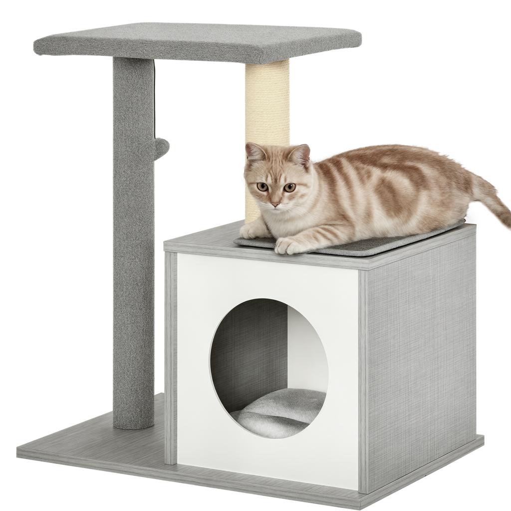 Multi-Level Cat and Kitten Scratching Post with Sisal Rope Bed and Column, Grey, 59 x 39 x 62cm