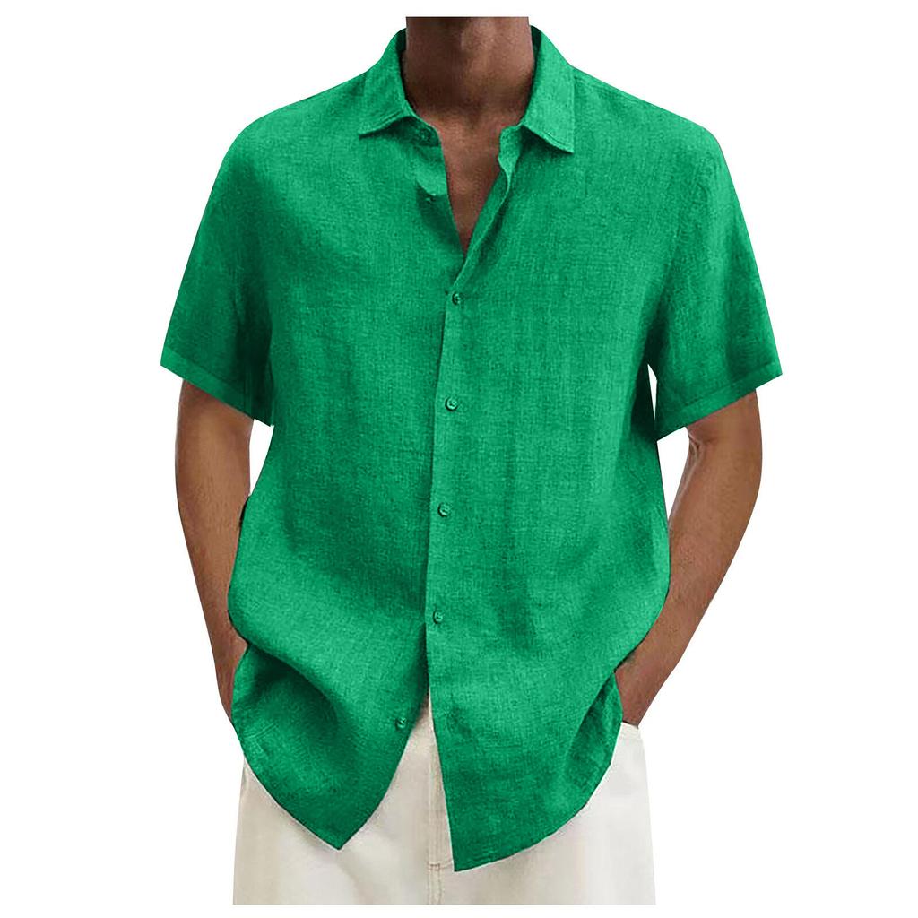 Designer Spring Summer Men's Casual Cotton Linen Solid Color Short Sleeve Shirts Loose Shirts