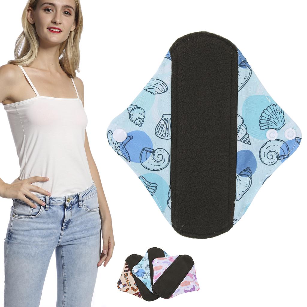 Многоразовая гигиеническая прокладка из бамбукового угля, портативная мягкая печатная элегантная моющаяся менструальная прокладка для женщин