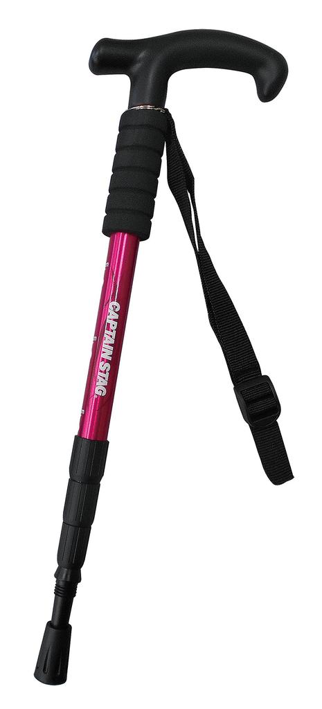 Captain Stag Compact Sliding Walking Lightweight 220g Minimum 445mm Aluminum FEEL BOSCO (CAPTAIN STAG) T-Grip 4-Section Stick, / / Alloy, Pink,