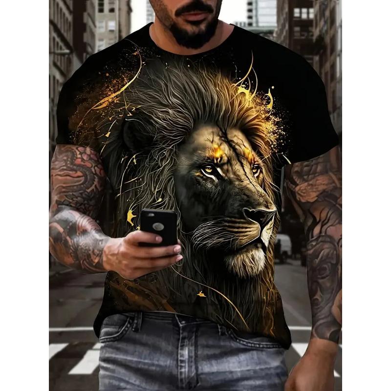 Summer Round Neck 3D Tiger Pattern Printed Top Fashionable Casual Short Sleeved Men's T-shirts