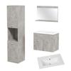 Bathroom Furniture Set, Wall-Mounted, with Mirror, Vanity Unit, Sink and Tall Cabinet, Grey, 4-Piece