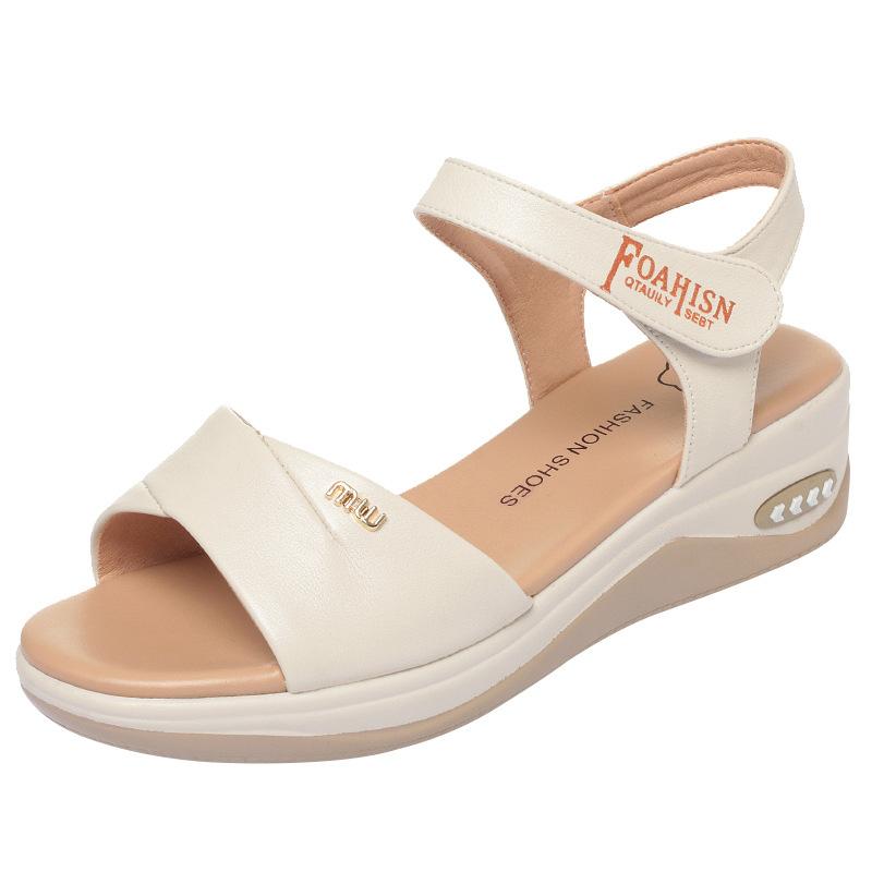 2025 Summer New Women Comfy Roman Wedge Sandals Low Heels Beach Shoes Retro Fashion Comfortable Soft Leather For Mom Leisure