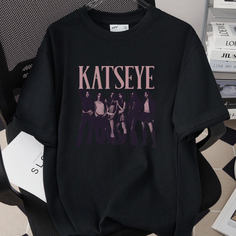 Best-selling Korean Girl Group Katseye Printed T-shirt Short-sleeved Fashionable Casual Adult and Children's Top