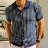 Summer Men's Knitted Jacquard Business Polo Shirt Fashion Short Sleeve Button-down Cardigan Vintage Leisure Top
