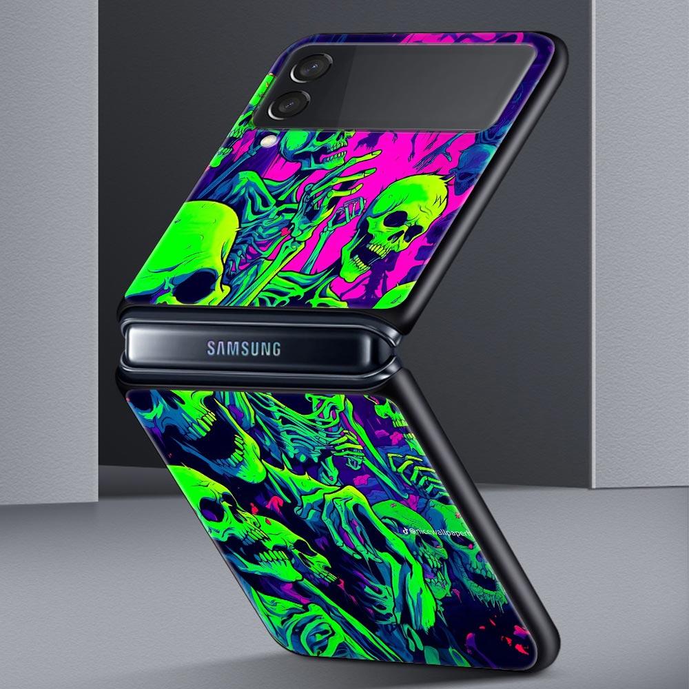 Жесткий чехол-бампер из поликарбоната с рисунком черепа для Samsung Galaxy Z Flip 7 6 5 4 Черная крышка для Galaxy Z Flip 3 Складной корпус Fundas Capas