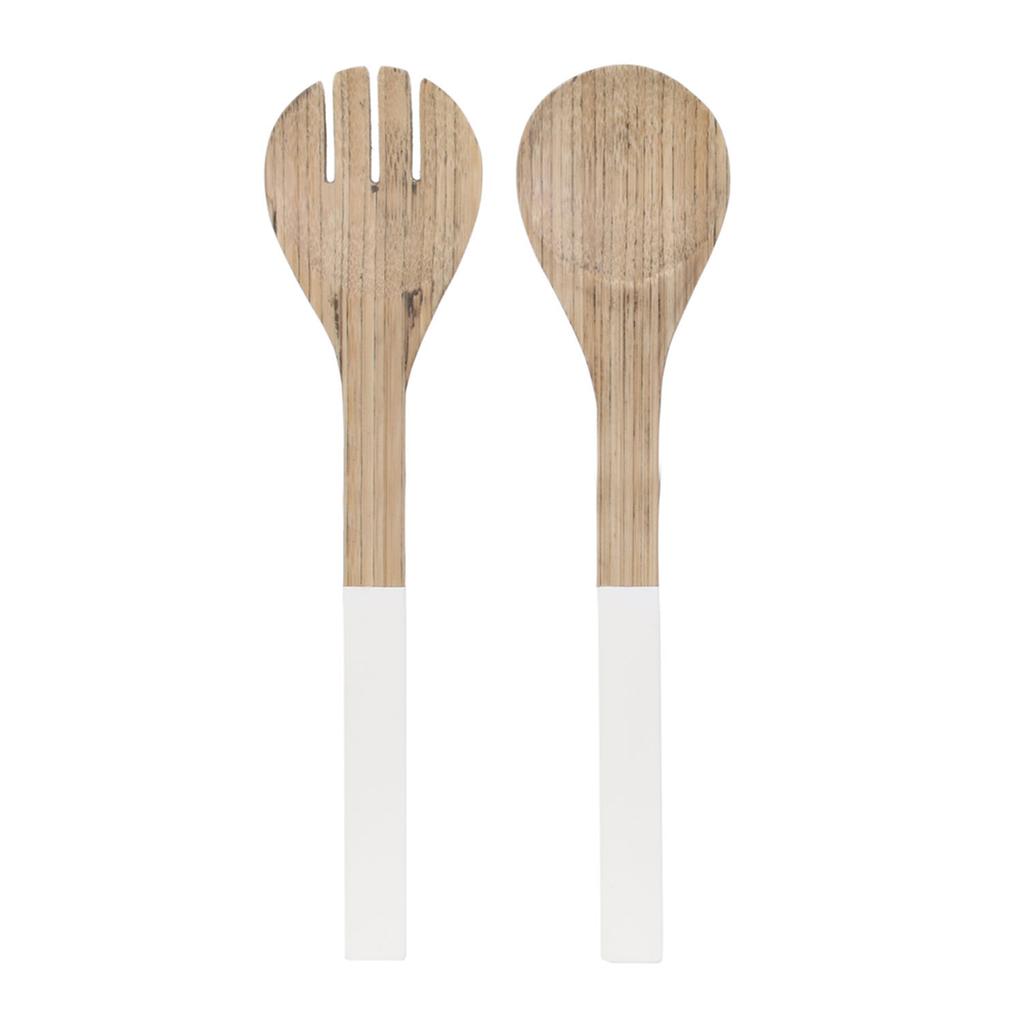 Les Trésors De Lily [R2876] - Bamboo Salad Servers 'Boho' White Beige - 30x7 Cm