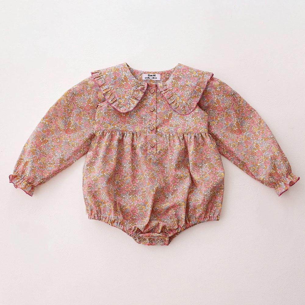 Винтажные цветочные комбинезоны для новорожденных девочек на весну, хлопковые, с длинным рукавом, для новорожденных, 3-24 месяца, одежда для младенцев