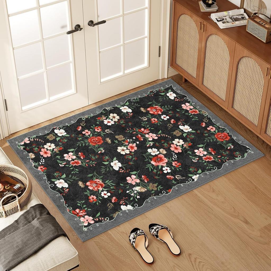 Цветочный коврик для пола Домашний этнический стиль Коврик для входной двери Износостойкий и грязеотталкивающий коврик для пола