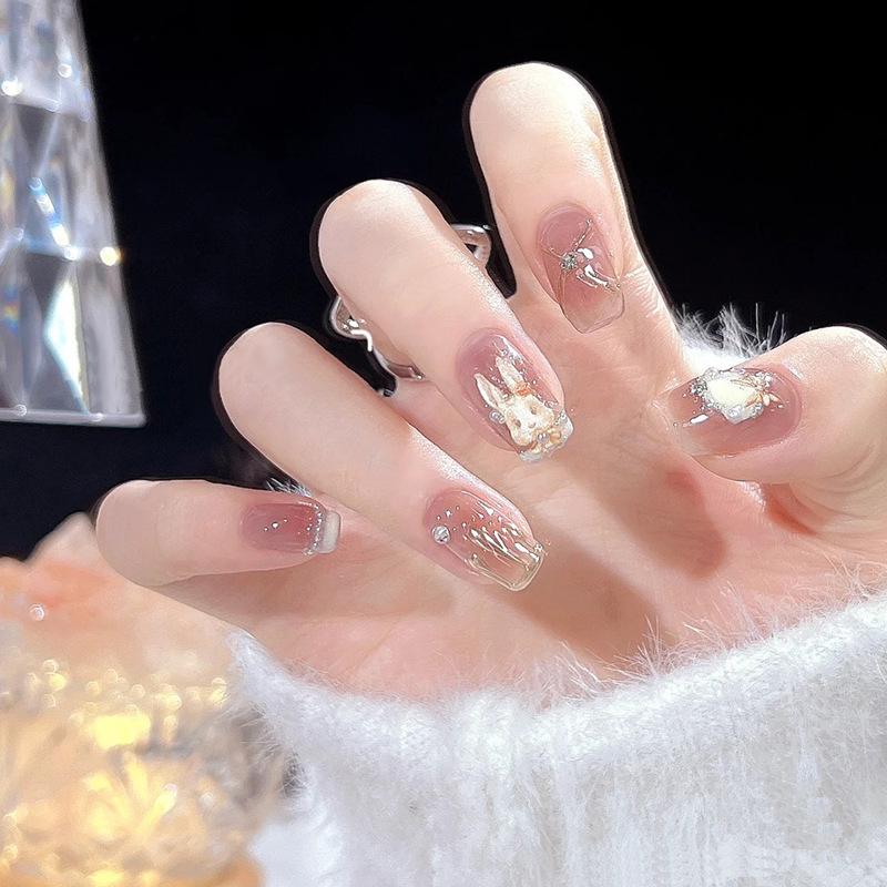 Medium-Long Gradient French White Removable Fake Nail Stickers