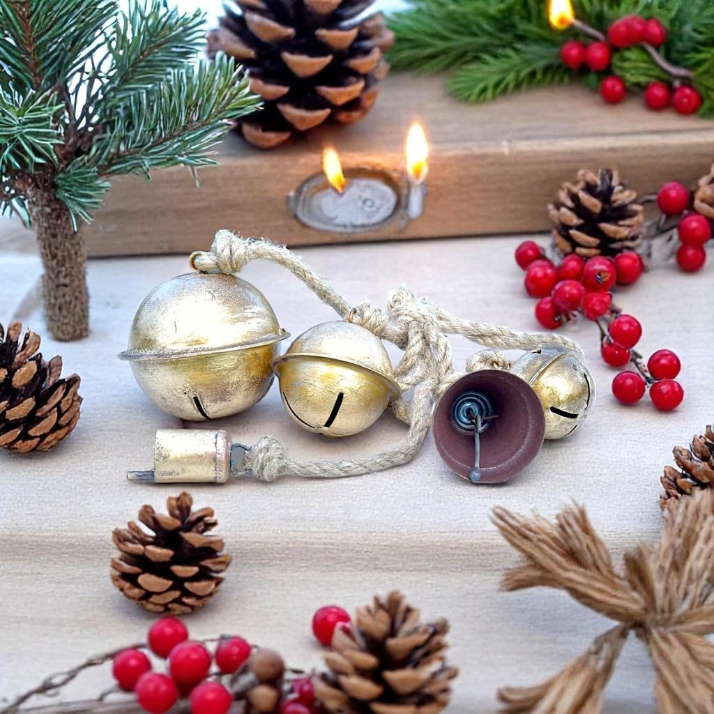 Деревенский золотой металлический колокольчик 22 дюйма длиной с 5 колокольчиками смешанной формы, подвесной декор из джутовой веревки ручной работы для сада и дома