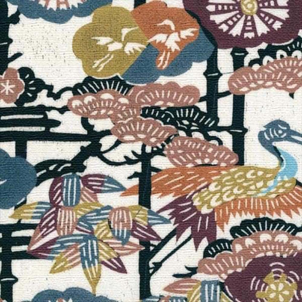 Art Deli Japanese Kimono Floral and Geometric Fabric Wall Art Panel, 57 x 57 cm