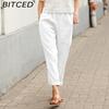 BITCED Women Summer Solid Color Double Pocket Trousers Loose Long Pants Female Cotton Linen Pants