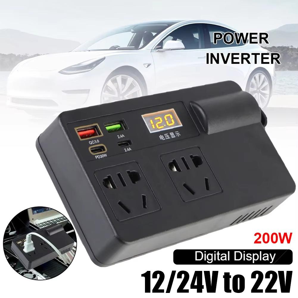 Автомобильный инвертор DC 12V/24V в AC 220V преобразователь ВКЛ/ВЫКЛ USB/PD/Type-C адаптер для зарядки питания X2K9