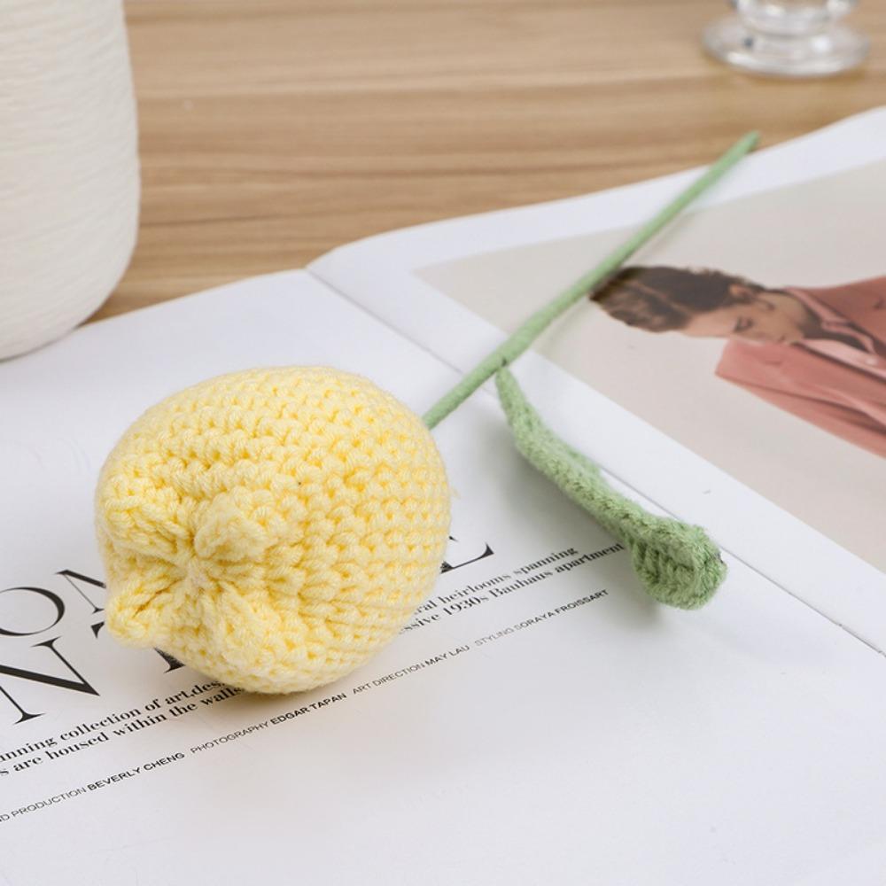 6 шт. вязаные крючком тюльпаны ручной работы вязаные цветы искусственные плетеные поддельные цветы со стеблями для украшения столов на День святого Валентина дома, свадьбы, вечеринки, офиса