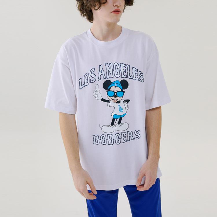 MLB x Disney Collaboration Los Angeles Dodgers Basic Print Crew Neck Short Sleeve T-Shirt Unisex T-Shirt White 31TSK3031-07W