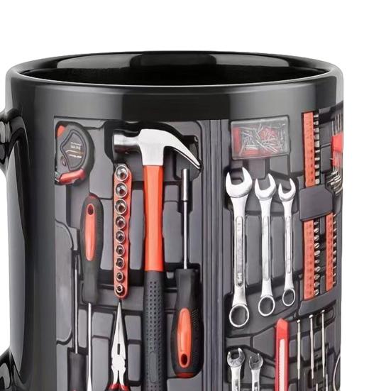 Toolbox Coffee Mug Mechanical Tool Box Mug Ceramic Double-sided Print Ergonomic Handle Cup Microwave Dishwasher Safe Gift for Mechanics Car