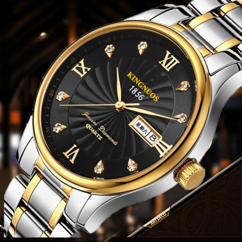 KINGNUOS ультратонкие водонепроницаемые кварцевые мужские часы со стальным ремешком, мужские наручные часы, мужские часы, золотые часы среднего уровня