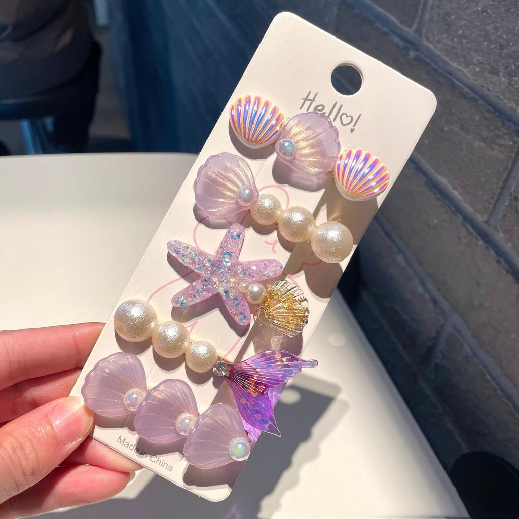 5pcs Ocean Series Shell Starfish Hair Clips Pearl Princess Headdress Hair Accessories