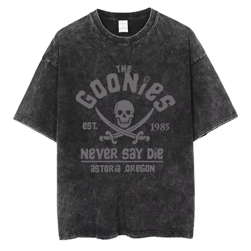 Стирка Винтаж Смешной Фильм The Goonies Никогда Не Сдавайся Графическая Футболка Футболка с Принтом Скелета Мужская Женская Хип-Хоп Оверсайз Футболка