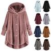 Women Plus Size Button Plush Tops Hooded Loose Cardigan Wool Coat Winter Jacket