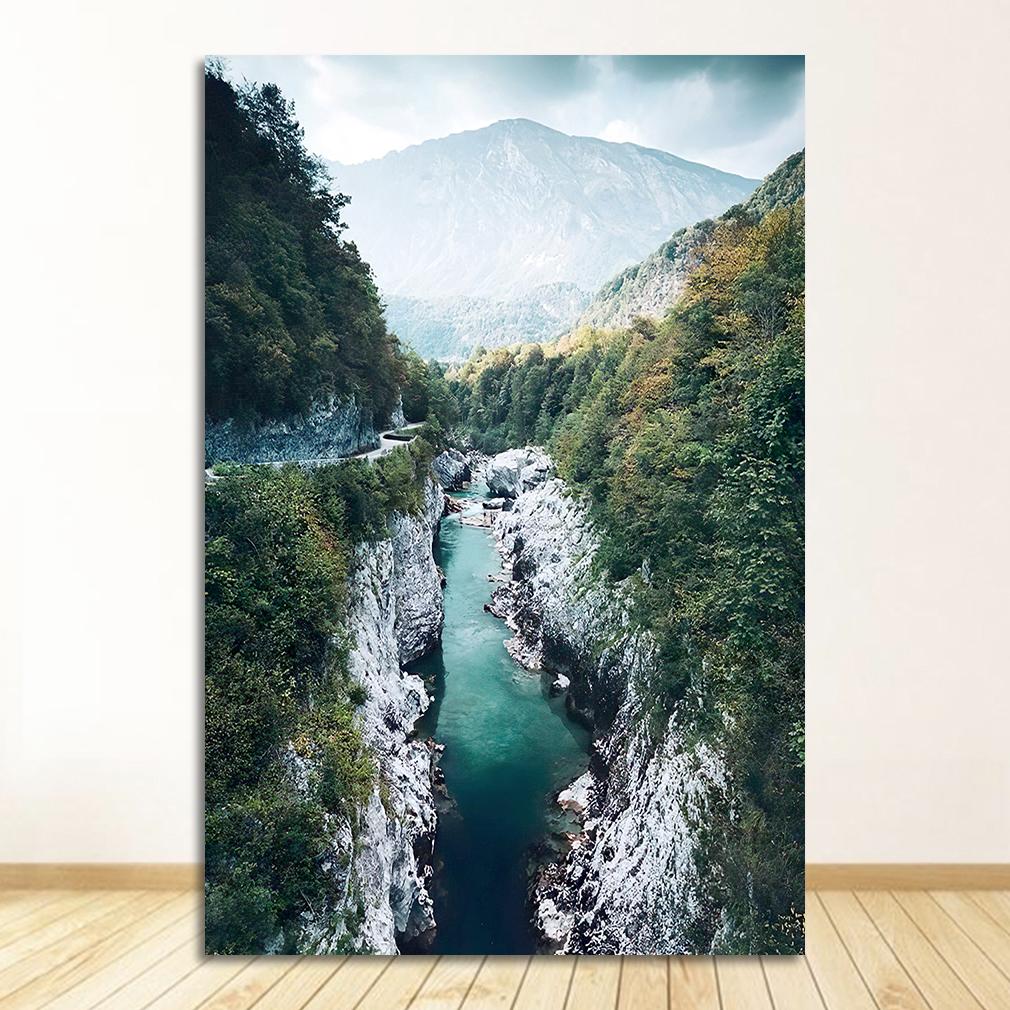 Scandinavian Nature Landscape Poster Mountain Lake Bridge Canvas Wall Art Print Painting Nordic Design Picture Modern Home Decor