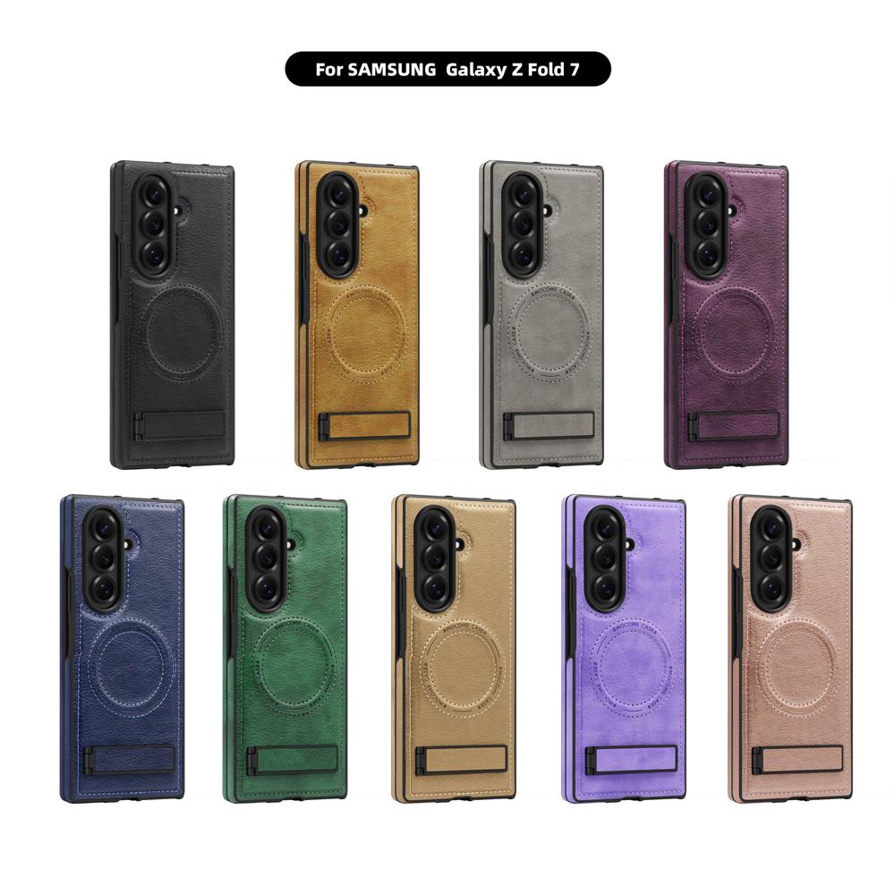 KEYSION Роскошный магнитный чехол из искусственной кожи для MagSafe для Samsung Galaxy Z Fold 7 5G, подставка, беспроводная зарядка, задняя крышка для телефона