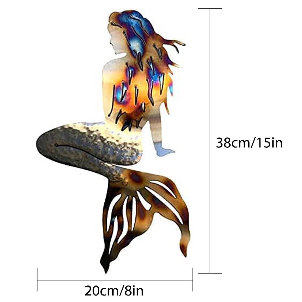 Mermaid Metal Art Wall Decor,Metal Wrought Iron Mermaids Handmade Creative Craft Panels For Wall Art Home Garden Beach