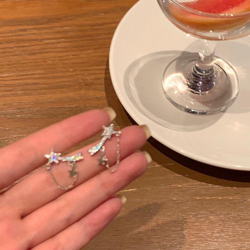 Japanese and Korean star stud earrings, sweet earrings, women's versatile earrings, women's fringed new trendy high-end exquisite rhinestones