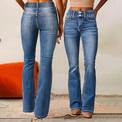 Женские ретро-джинсы с карманами, средней талией, застежкой-молнией, эластичные джинсовые брюки