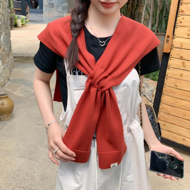 Knitted Cross Shaped Shawl For Women In Spring And Summer Solid Color Simple And Versatile Student Shoulder Fake Collar Scarf