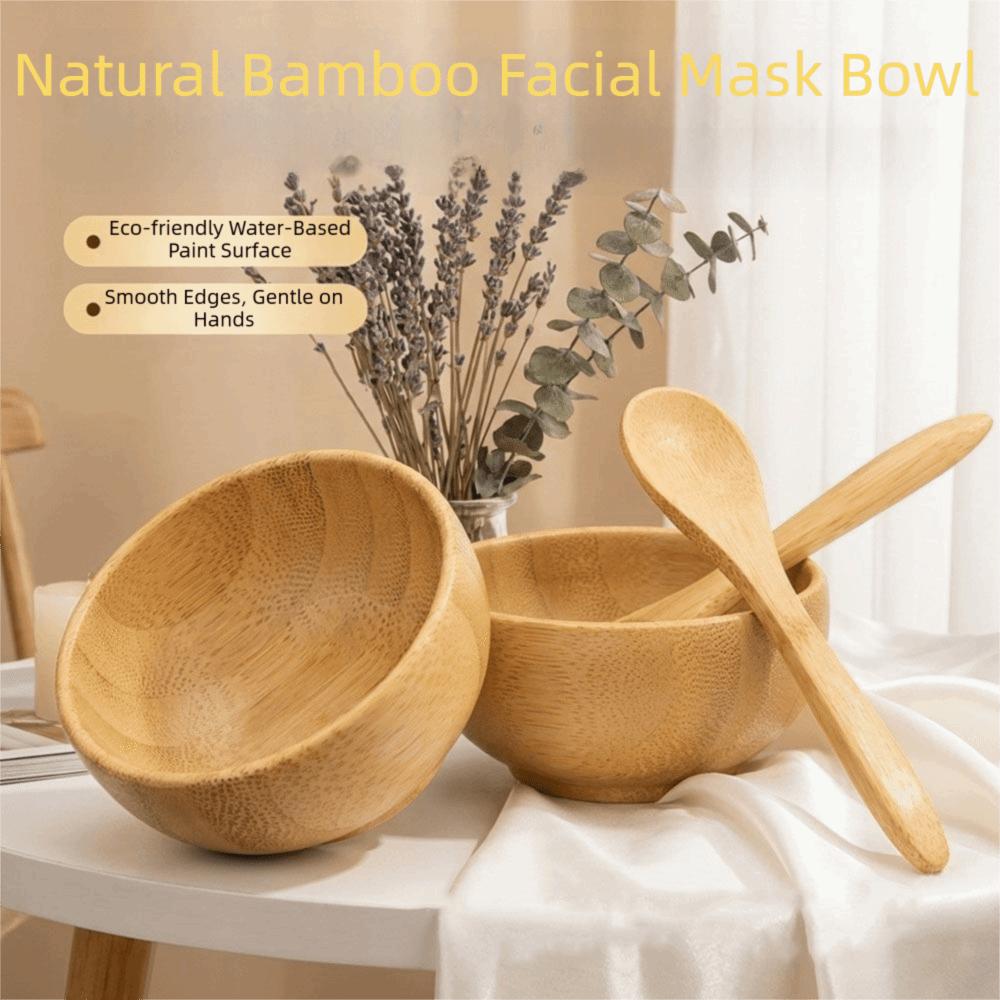 Bamboo Wood Mask Bowl Sleek Bamboo Spatula Spoon Spoon Cosmetic Mixing Tools  Cosmetic Mixing