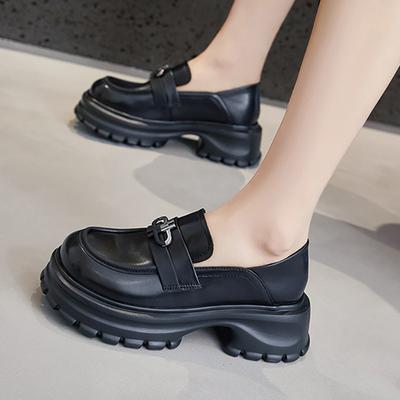 Женские кожаные лоферы на платформе, весна 2025, новые, ретро, маленькие кожаные туфли, черные женские туфли, толстый каблук, британский стиль, одинарные туфли