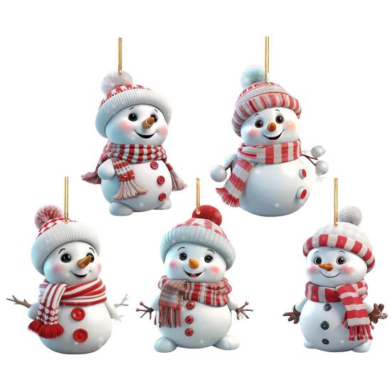 Yousheng 5 шт. Рождественский снеговик, украшение 2D, плоский акриловый снеговик, подвесное украшение, мультяшный снеговик, подвеска для рождественской елки, каминная дверь, декор