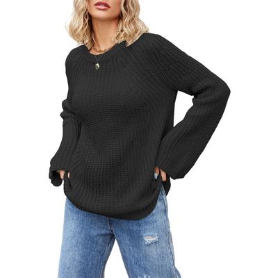 Женский осенне-зимний вязаный повседневный свитер с круглым вырезом и расклешенными рукавами