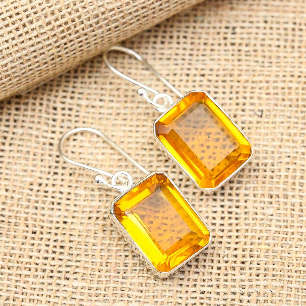 Honey Topaz Gemstone Handmade 925 Solid Sterling Silver Jewelry Earrings For Women