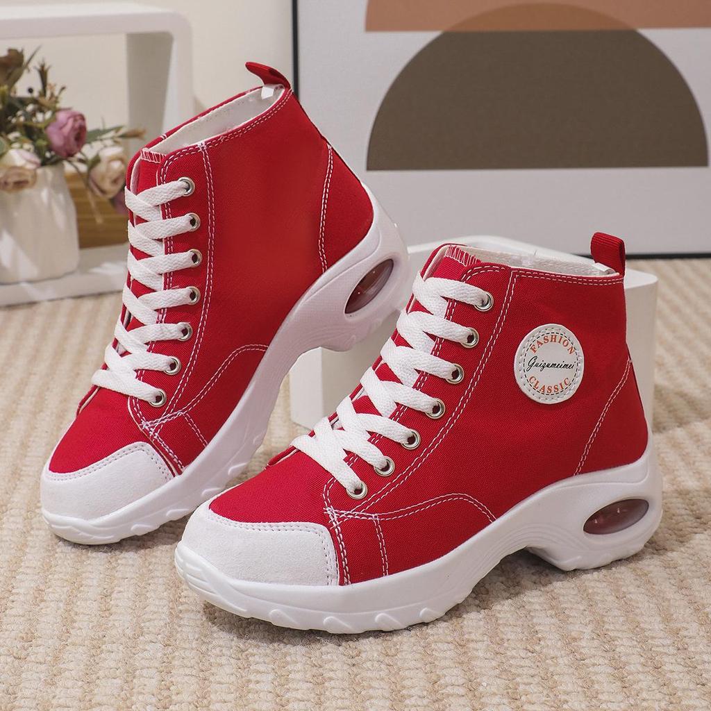 2024 New Style Women's Breathable High-Top Canvas Shoes: Elevate Your Height and Style with These Sports-inspired Sneakers.
