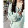 Macaron Thickened Sweater Women's Retro Autumn and Winter Lazy Wind Henry Neck Pullover Button Long Sleeve Knitted Top