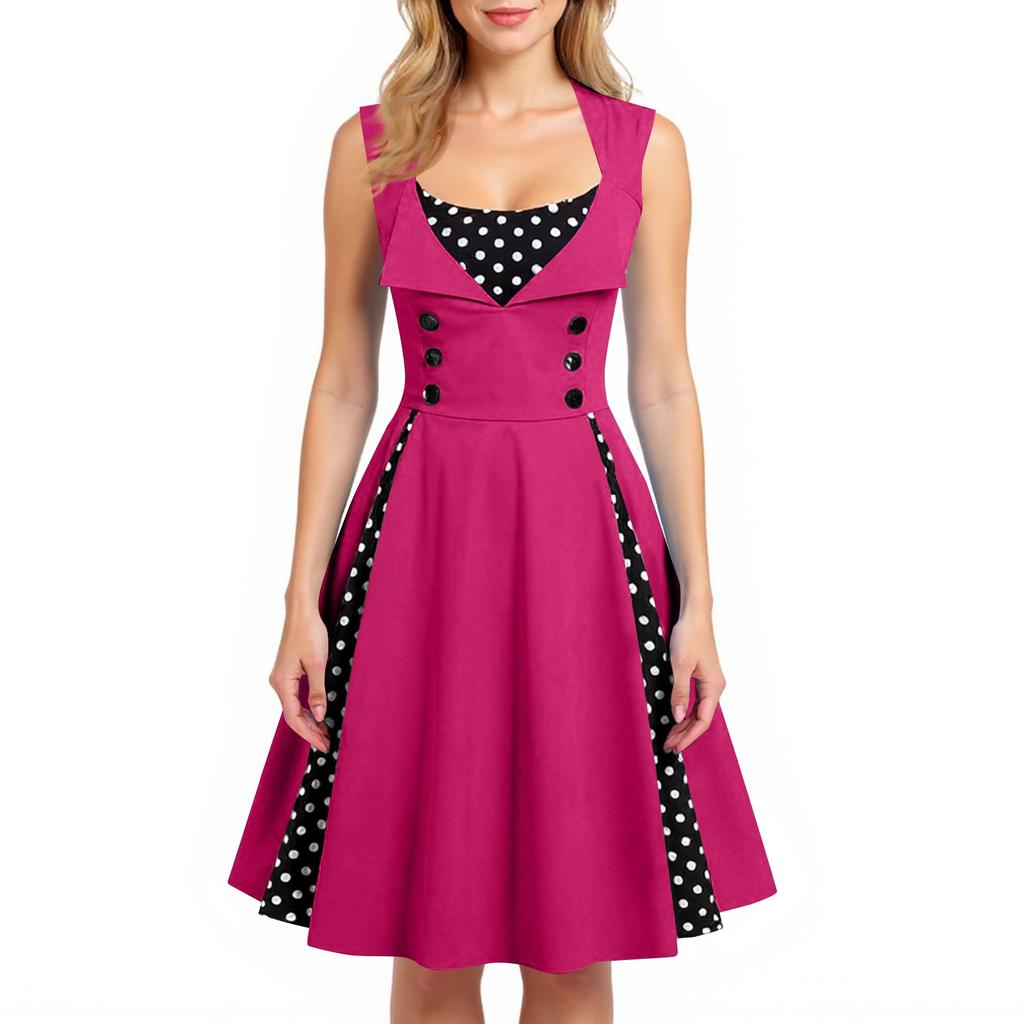 Женское приталенное платье без рукавов в стиле ретро с принтом в горошек для выступлений