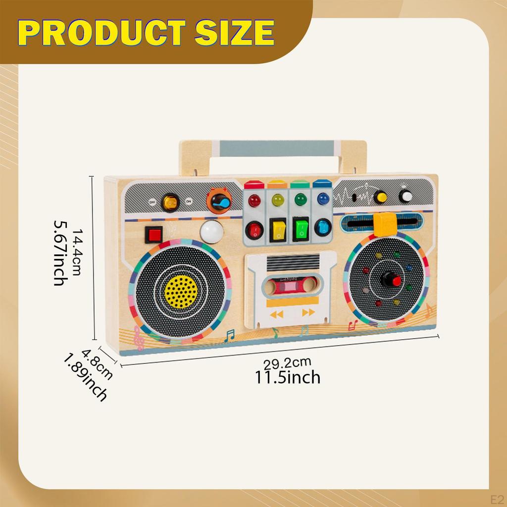 Kids Busy Board with Light Led,Switches,Music,Toddler Early Development Wooden Radio Sensory Toy