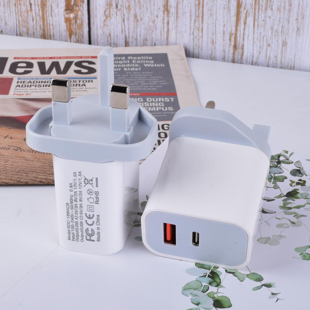 UK White Plug Type C PD 20W Fast Charging Phone Charger for IPhone Samsung