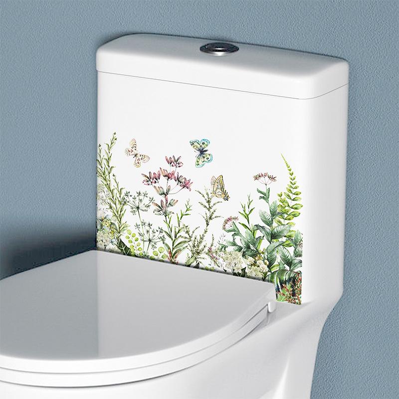 Зеленое растение цветок бабочка настенная наклейка ванная туалет наклейка туалет самоклеящаяся настенная роспись украшает дом украшения наклейки