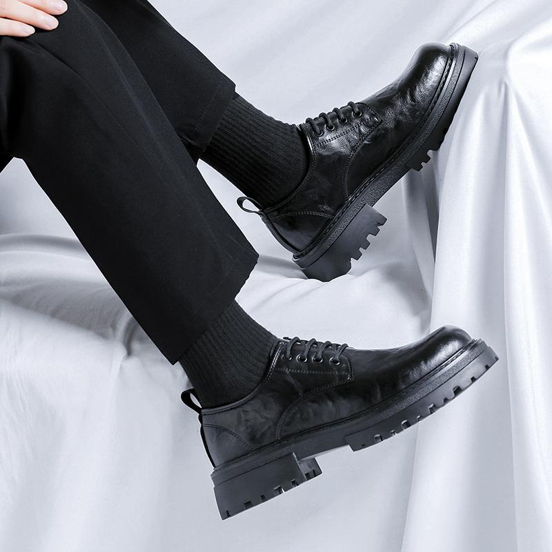Модная мужская модная ретро уличная мужская обувь черная Повседневная обувь для мужчин на улице Новая Удобная на толстой подошве увеличивающая рост