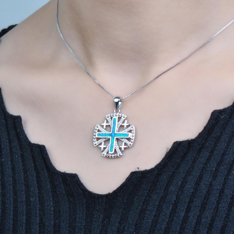 Wish European and American ladies, white Opal cross pendant necklace, exquisite necklace