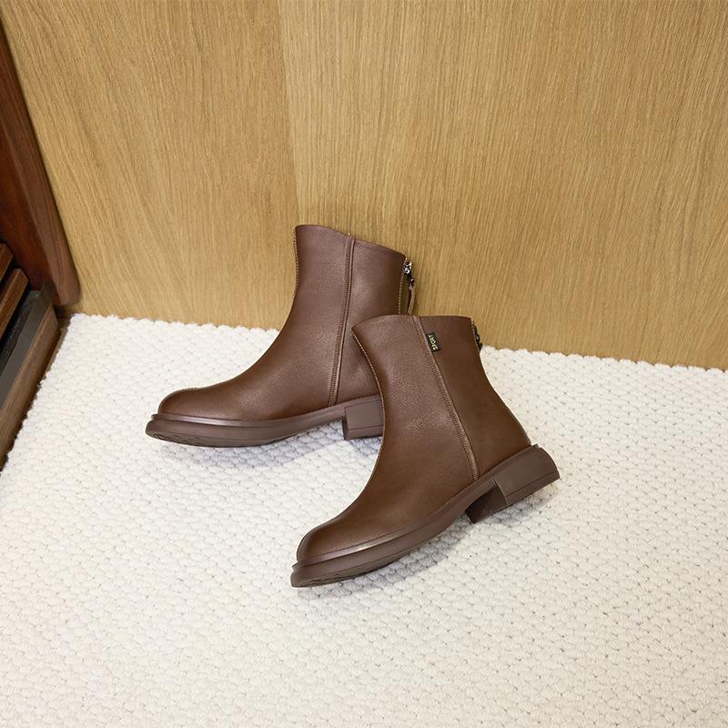 Autumn Leather Martin Boots Women's Rear Zipper Women's Leather Boots One Pedal Platform Casual Shoes