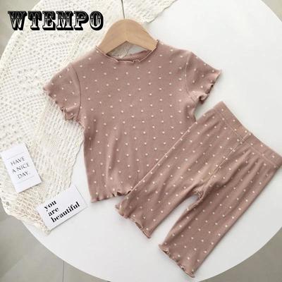Детские пижамы, летний тонкий костюм в горошек для девочек, комплект из двух предметов для домашнего обслуживания, детский костюм с кондиционером для девочек