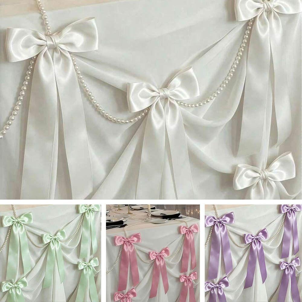 Faux Pearl Bowknot Banner Hanging Pendant Reusable Bow Beaded Garland  Birthday Decor