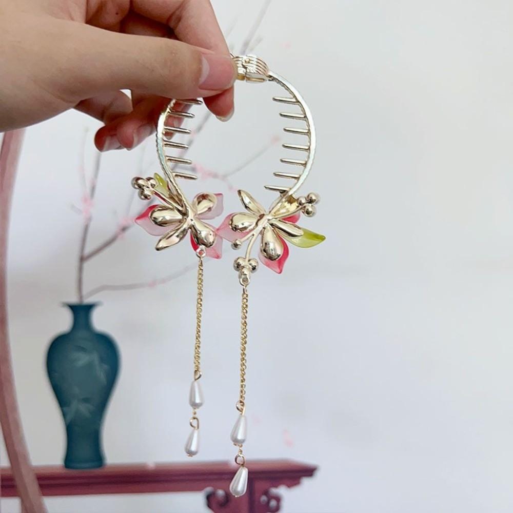 Imitation Pearl Peach Blossom Bun Hairpin Ancient-style Hair Accessories Ponytail