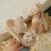 Fashion Plus Size Fashion Flowers Wedge Sandals for Women Elastic Ankle Strap Platform Sandals Woman Summer 2025 Thick Sole Beach Shoes